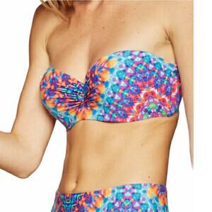 KikiRio 32C/34B Joce Underwire Bandeau Strapless Swim Top Rainbow Prism Print S